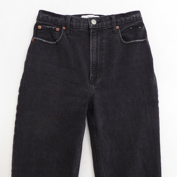 Abercrombie & Fitch Ankle Straight Ultra High Rise Black Denim Jeans Women 26/2L - Picture 2 of 10